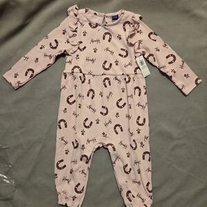 Old Navy Pink Baby Romper with Horseshoe and Howdy Print